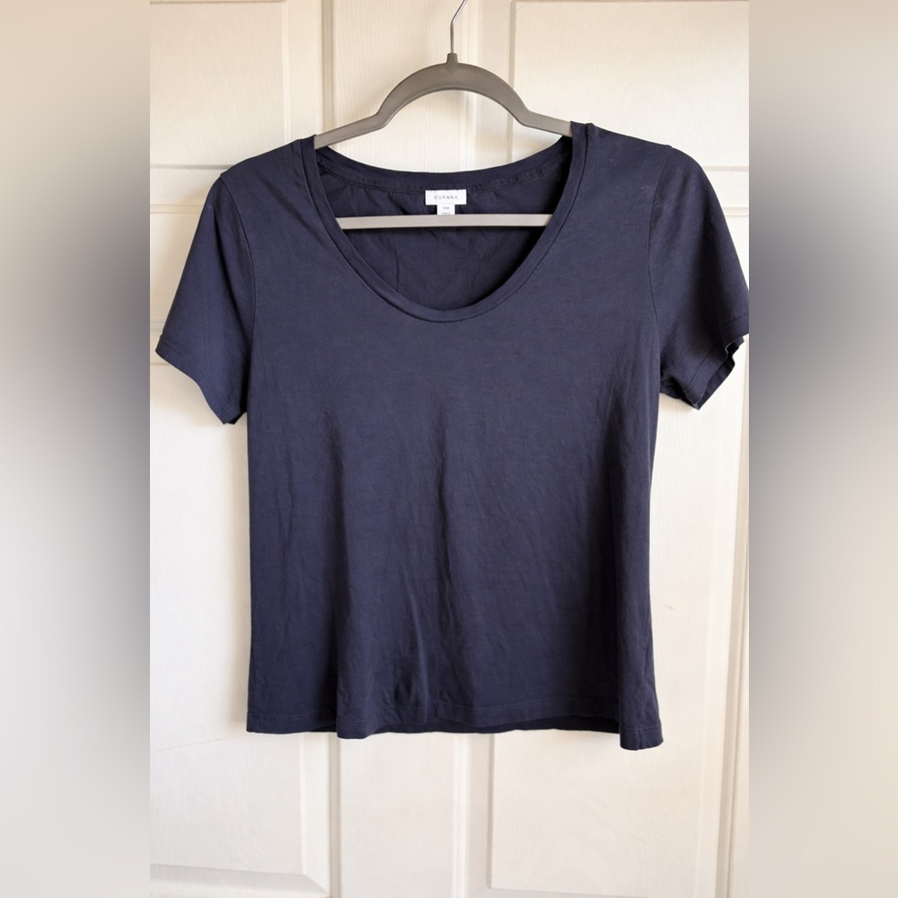Womens Cuyana 100% Pima Cotton Navy scoop neck tee size small